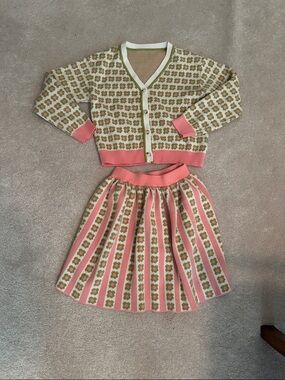 Pink & Green Floral Knit Cardigan Set